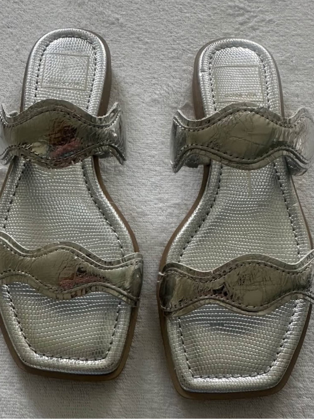 Dolce Vita Silver Metallic Wavy Slide Sandals